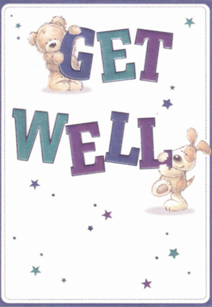 This card embodies the healing kindness so cherished in Harlington, its artwork blending playful innocence with thoughtful detail. A soft, plush teddy bear perches securely on the confident, purple-tinged 'GET', gazing out with affection and a hint of encouragement, while a lively puppy burrows around the 'WELL', bringing motion and delight. Each letter bursts with teal and amethyst, fusing seamlessly with a background of shimmering white that lends a sense of calm and clarity. Around the friends, stars dance in a constellation reminiscent of magical evenings near the village green, suggesting hope and gentle possibility. Every illustrated texture-from the bear's gently tousled fluff to the puppy's silky, inviting ears-offers a tactile richness, much like the careful selection of fresh blooms for a get well bouquet by Harlington's dedicated florists. Each detail feels chosen with care, as if delivering a piece of the community's collective goodwill. This visual message, like a bouquet sent from a nearby shop on Sipson Road, delivers not just words but heartfelt intention, brightening recovery with warmth and joy.
